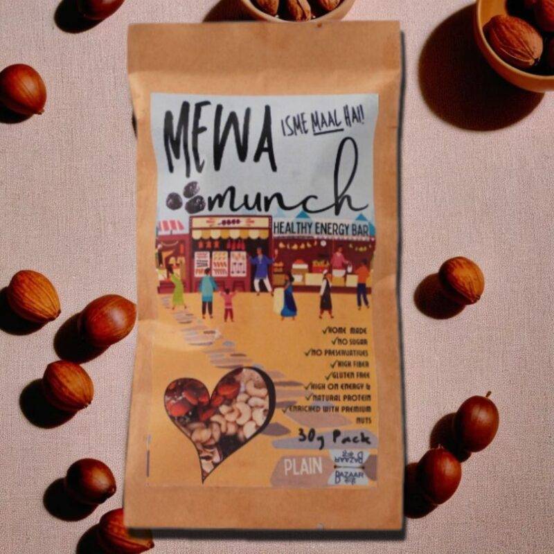 Mewa Munch is a healthy natural nuts and date base health protein bar with no sugar and best for kids giving energy without added whey protein safe for all ages by bazaarooh